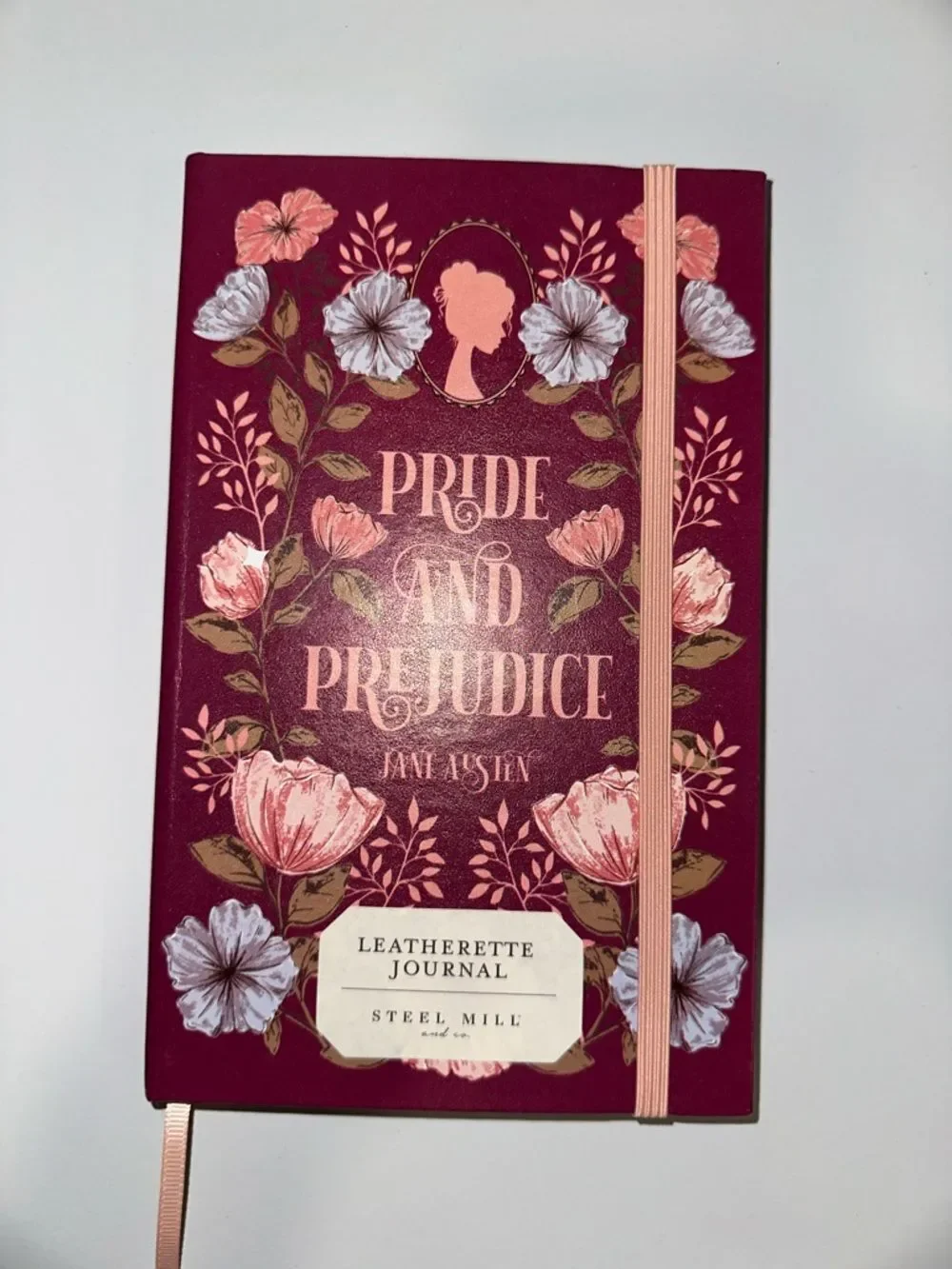 Steel Mill Burgundy Floral Pride & Prejudice Book Club Elastic Cord Journal